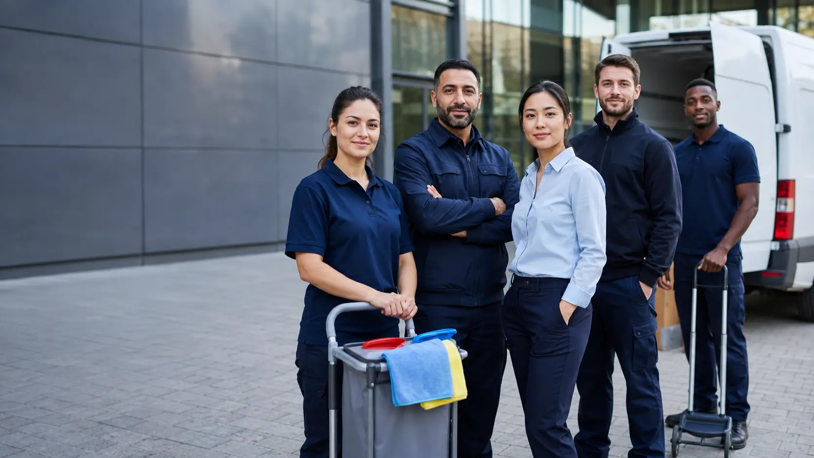 Professionelles Team aus Reinigung, Sicherheit und Logistik