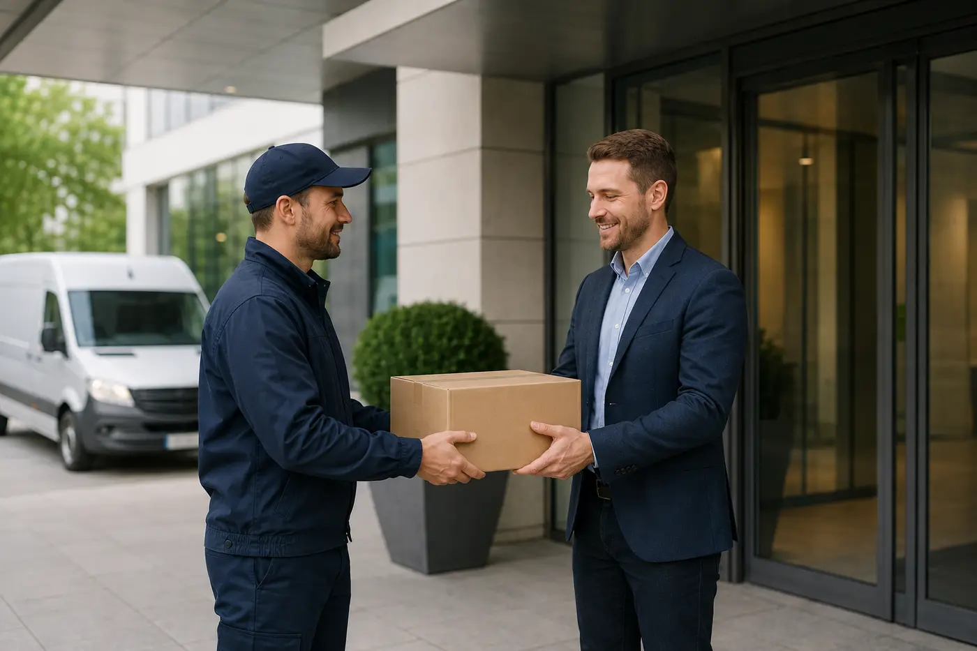 Professionelle Übergabe einer Lieferung an einen Geschäftskunden